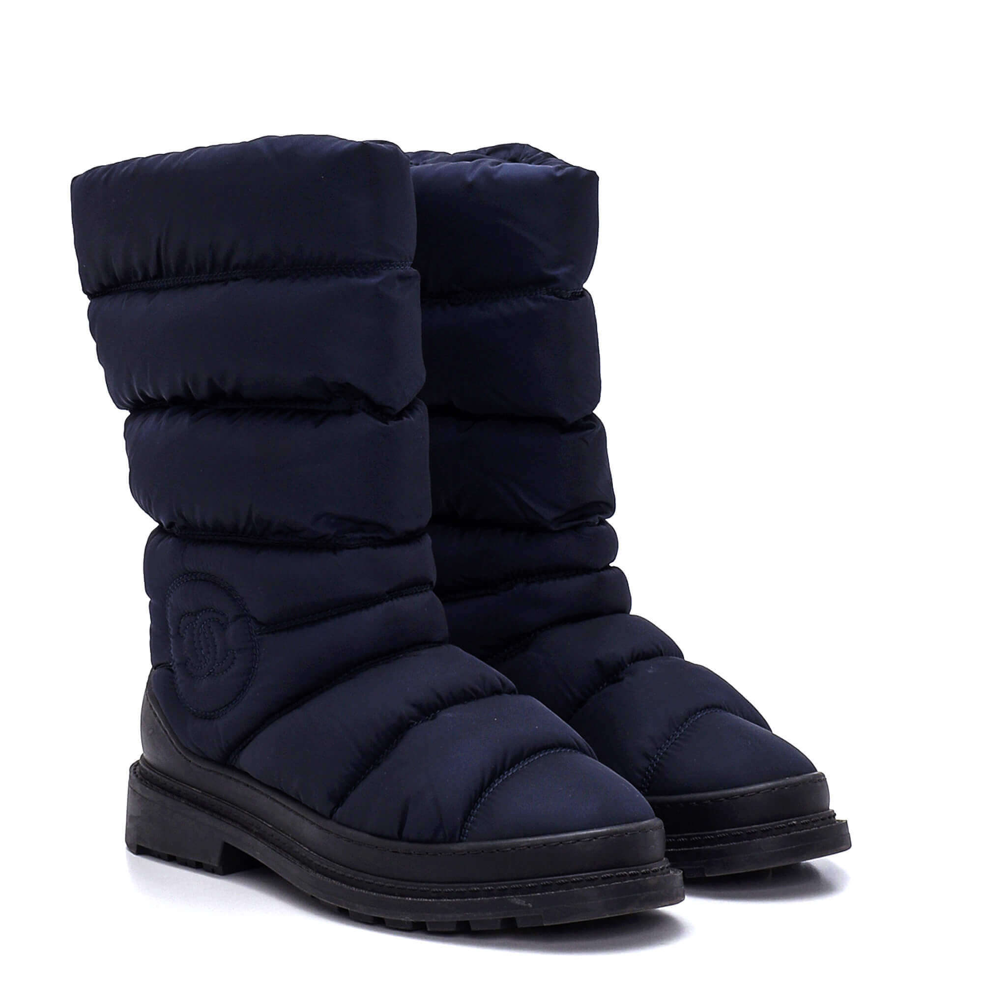 Chanel - Navy Shearling Inside Padded Snow Boots/39